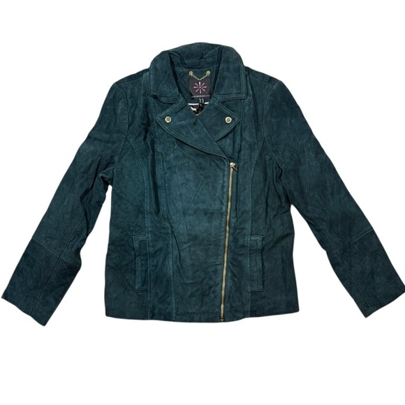 Isaac Mizrahi Jackets & Blazers - Issac Mizrahi Women's Green Suede Leather Long Sleeve Jacket Size 14